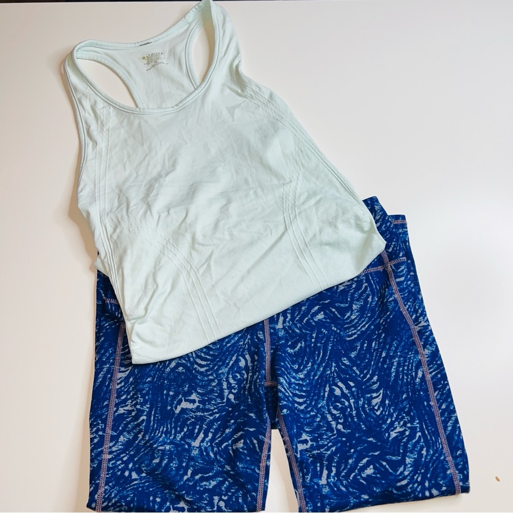 Athleta Workout Bundle Blue Legging S w Mint Green Top XS Workout Set